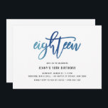 Minimalist Blue Foil 18th Birthday Invitation<br><div class="desc">This 18th birthday party invitation features an eye catching blue foil 'eighteen' text. Please note that the blue foil is a texture only, not real foil. For more advanced customisation of this design, e.g. changing layout, font or text size please click the "CUSTOMIZE" button above. Please contact me for any...</div>