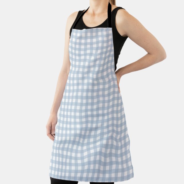 Minimalist Blue Gingham Plaid Pattern Apron (Insitu)