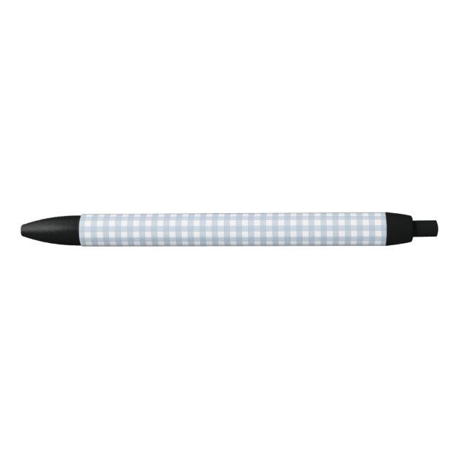 Minimalist Blue Gingham Plaid Pattern Black Ink Pen (Front)