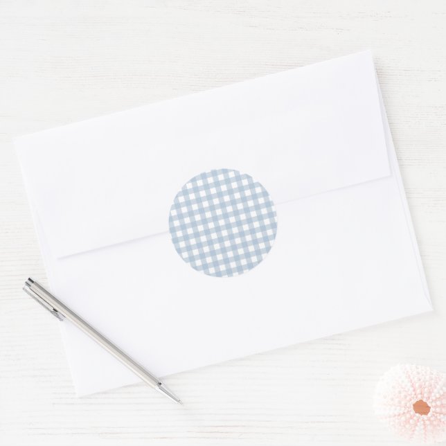 Minimalist Blue Gingham Plaid Pattern Classic Round Sticker (Envelope)