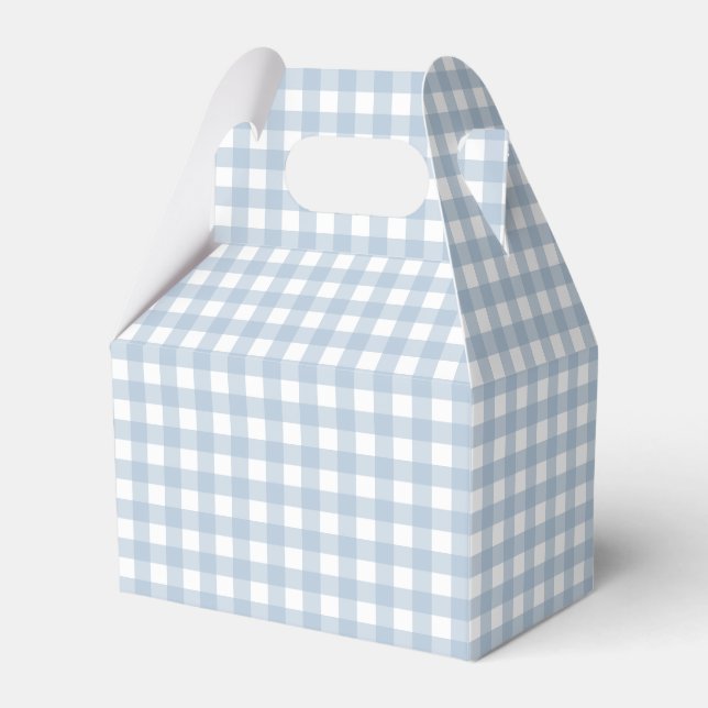 Minimalist Blue Gingham Plaid Pattern Favour Box (Front Side)