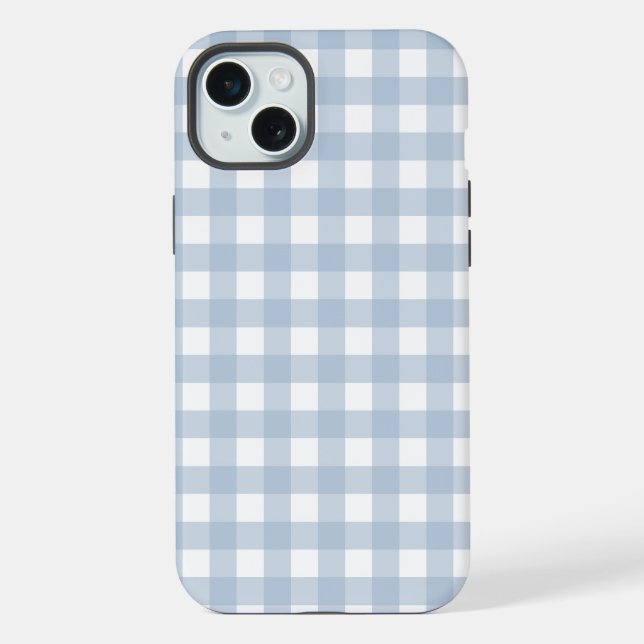Minimalist Blue Gingham Plaid Pattern iPhone Case (Back)