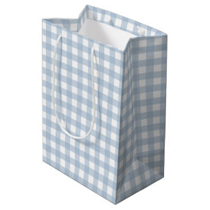 Minimalist Blue Gingham Plaid Pattern Medium Gift Bag