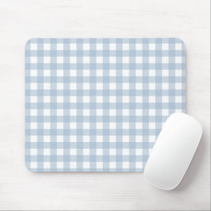 Minimalist Blue Gingham Plaid Pattern Mouse Pad