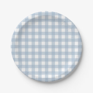 Minimalist Blue Gingham Plaid Pattern Paper Plate