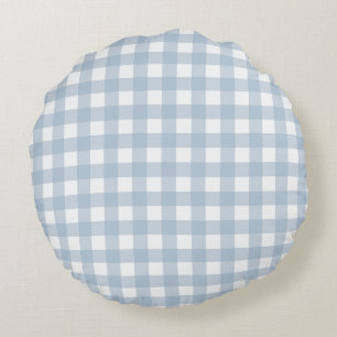 Minimalist Blue Gingham Plaid Pattern Round Cushion