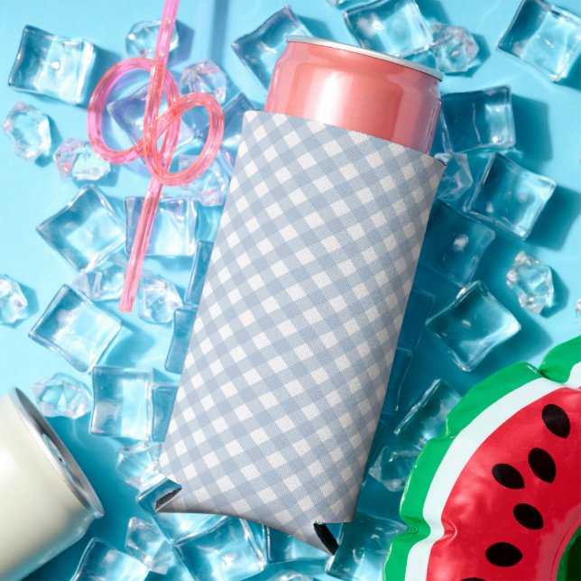 Minimalist Blue Gingham Plaid Pattern Seltzer Can Cooler (In Situ Summer)