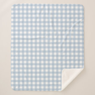 Minimalist Blue Gingham Plaid Pattern Sherpa Blanket