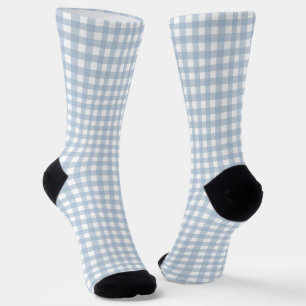 Minimalist Blue Gingham Plaid Pattern Socks