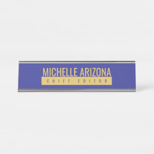 Minimalist Blue & Gold Color Professional Modern Desk Name Plate