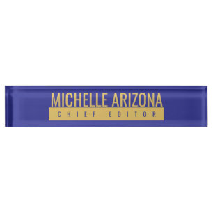 Minimalist Blue & Gold Color Professional Modern Nameplate