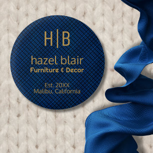 Minimalist Blue Gold Monogram Business Logo 3 Cm Round Badge