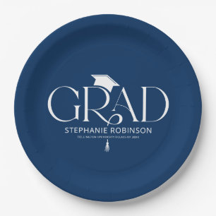 Minimalist Blue Graduation Cap & Tassel Paper Plate