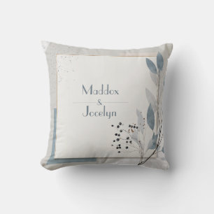 Minimalist Blue Grey Leaf Geometric Abstract Cushion