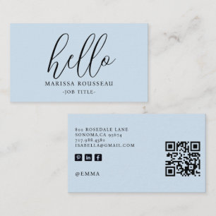 Minimalist Blue Hello QR Code Business Card
