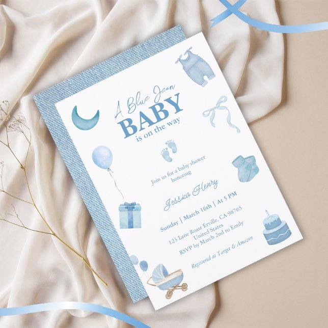 Minimalist Blue Jean Baby Denim Baby Shower Invitation (Creator Uploaded)