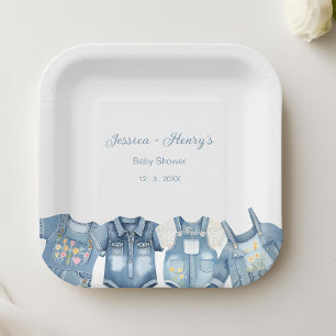 Minimalist Blue Jean Baby Shower Denim Paper Plate