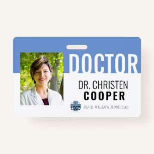 Minimalist Blue Medical Doctor Hospital Photo ID ID Badge