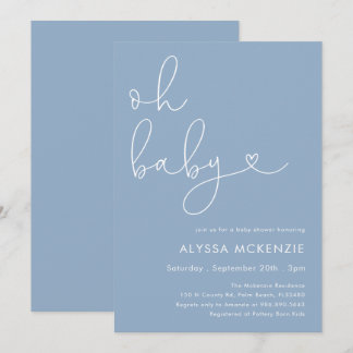 Minimalist Blue Modern Baby Shower Invitation