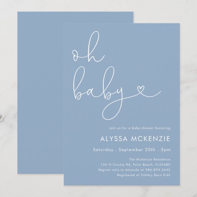 Minimalist Blue Modern Baby Shower Invitation (Front/Back)