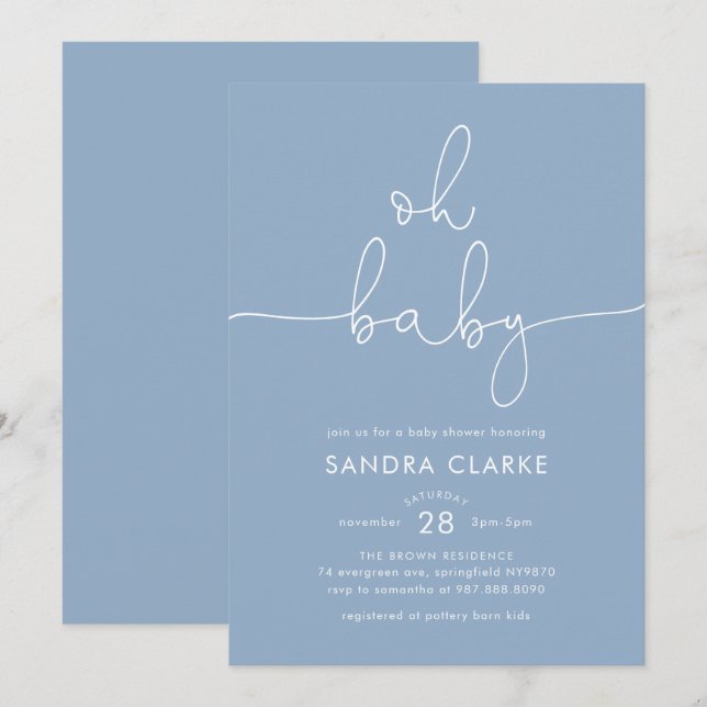 Minimalist Blue Modern Baby Shower Invitation (Front/Back)