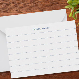 Minimalist Blue Modern Monogram Ruled Index Card