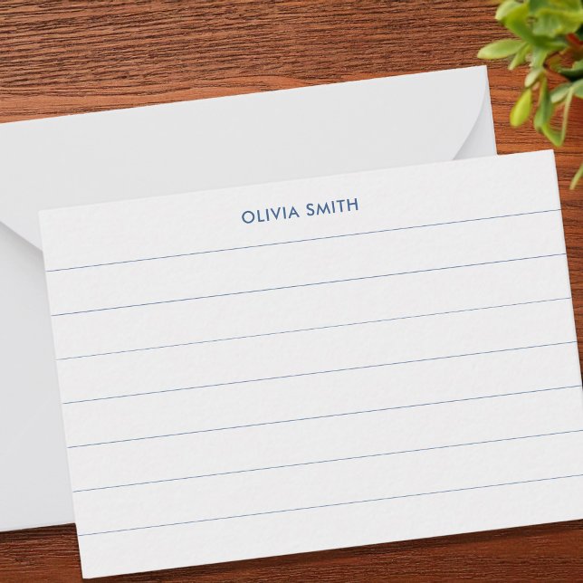 Minimalist Blue Modern Monogram Ruled Index Card (Creator Uploaded)