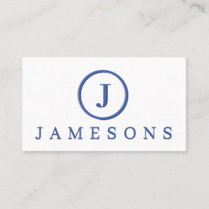 Minimalist Blue Monogram Logo Embossed Effect Busi Business Card