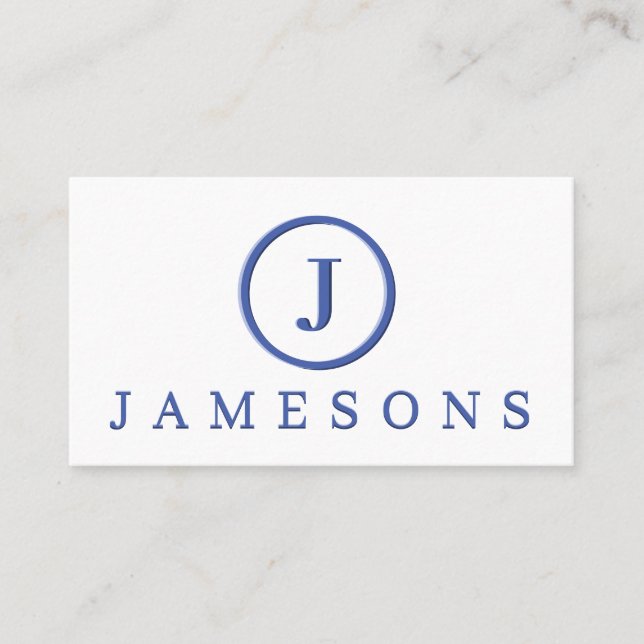 Minimalist Blue Monogram Logo Embossed Effect Busi Business Card (Front)