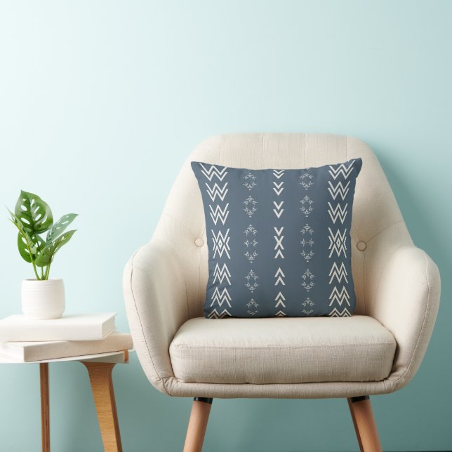 Minimalist Blue Mudcloth Cushion (Chair)