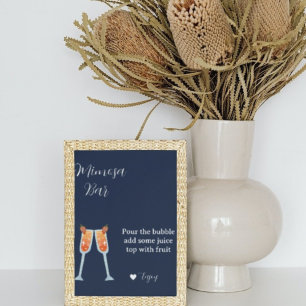 Minimalist blue navy bridal shower mimosa bar  poster