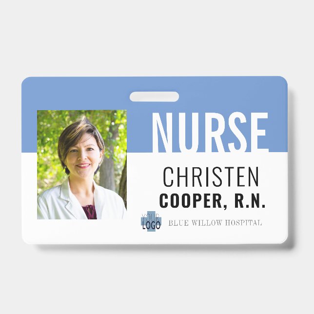 Minimalist Blue Nurse RN Hospital Photo ID Badge (Front)