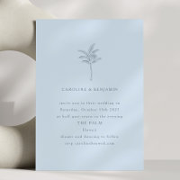 Minimalist Blue Palm Tree Line Art Elegant Wedding
