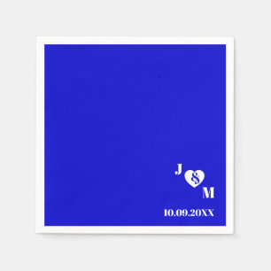 Minimalist Blue Personalised Monogram Wedding Date Napkin