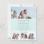 Minimalist Blue Photo Collage Wedding Magnetic Invitation<br><div class="desc">This wedding magnetic invitation features a header photo with a 3 photo collage on the bottom with a white border around them. Your wedding details are displayed in elegant minimalist typography placed against a chic pastel blue background.</div>