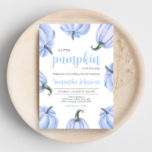 Minimalist Blue Pumpkin Fall Baby Shower Invitation