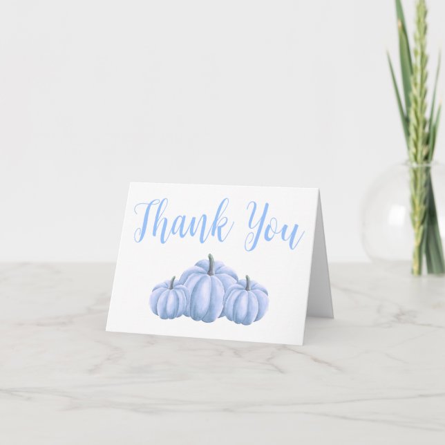 Minimalist Blue Pumpkin Fall Baby Shower Thank You Card (Front)