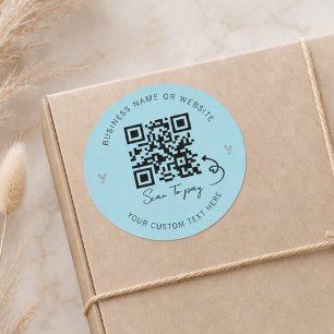 Minimalist Blue QR Code Scan to Pay Business Classic Round Sticker