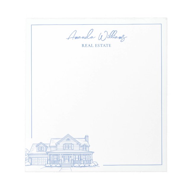 Minimalist Blue Real Estate Personalised Realtor Notepad (Front)
