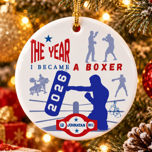 Minimalist Blue Red Boxing Keepsake Ceramic Tree Decoration