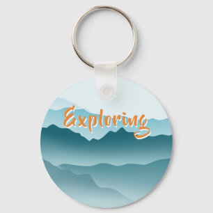 Minimalist Blue Rolling Mountains Monogrammed  Key Ring