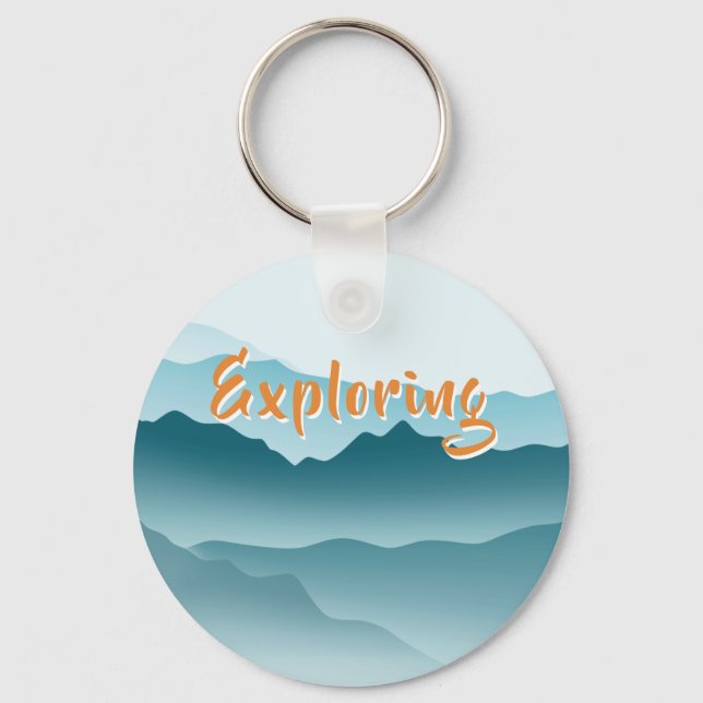 Minimalist Blue Rolling Mountains Monogrammed  Key Ring (Front)