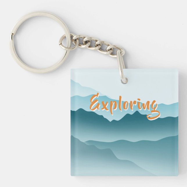Minimalist Blue Rolling Mountains Monogrammed  Key Ring (Front)