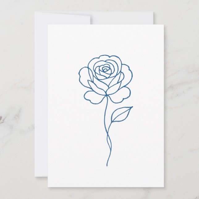 Minimalist Blue Rose Line Art Poster  Invitation (Front)