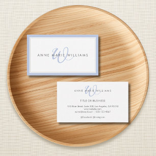 Minimalist Blue Script Two Border Monogram Business Card