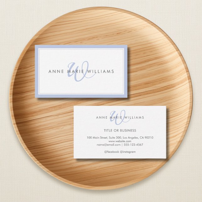 Minimalist Blue Script Two Border Monogram Business Card (Creator Uploaded)