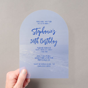 Minimalist Blue Seaside 30th Birthday Acrylic Invitations