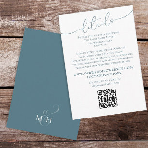 Minimalist Blue Simple Wedding Details QR Code Enclosure Card