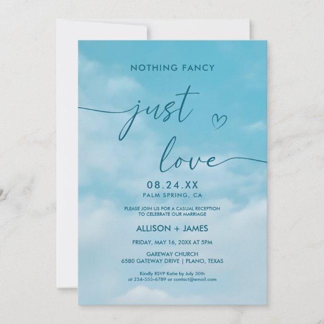 Minimalist Blue Sky Just Love Casual  Invitation (Front)