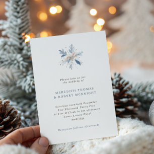 Minimalist Blue Snowflake Winter Wedding Invitation